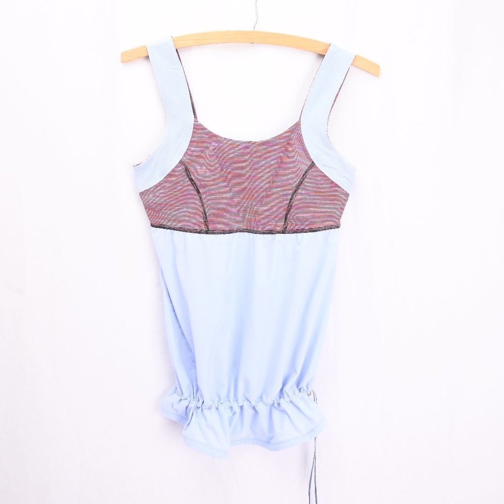 Lululemon Athletica Blue Tunic Tank w Cinch Waist Drawcord - Sz 6 - Pink Stripe